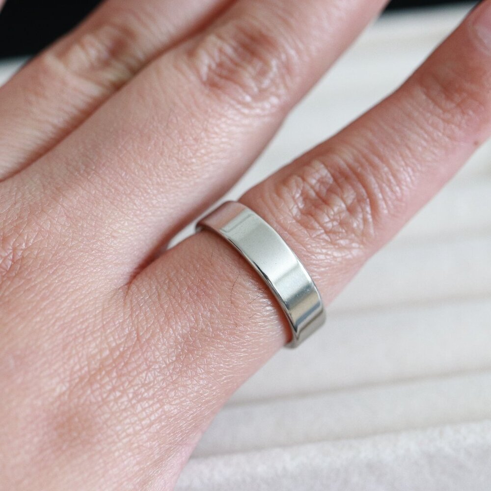 DS3 6mm Men/Women Square Edge Silver Wedding Band Ring Stainless Steel
